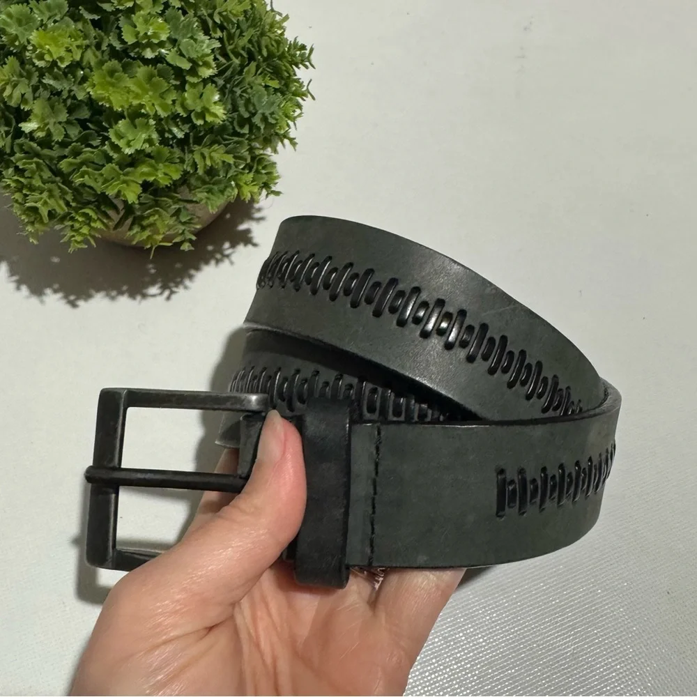 Genuine Leather Black Gray‎ Braided Woven Belt Mens Size 38 Western Edgy Urban